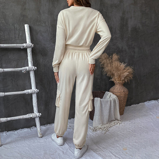 Damen lässiges Jogginganzug-Set mit Taschen und Bündchen R&B
