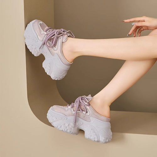 Damen Sportliche Sneakers mit hohem Plateau und atmungsaktiver Netzstruktur R&B