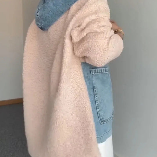 Damen Kuschelige Teddyjacke mit Reißverschluss und Kapuze R&B