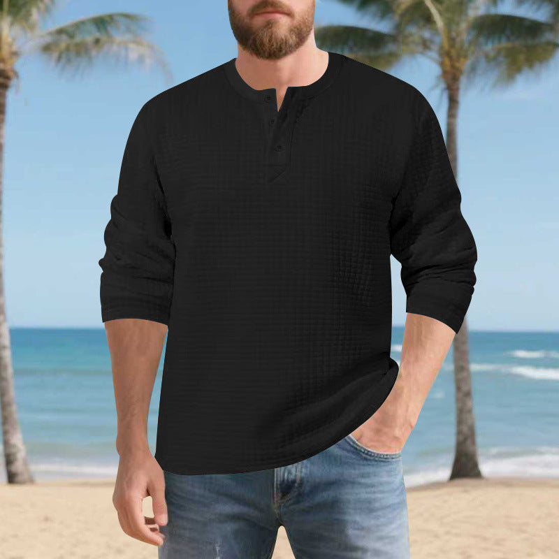 Herren Elegantes Langarmshirt mit Knopfleiste und strukturiertem Stoff R&B