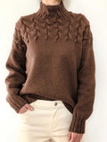 Damen Grobstrickpullover mit Stehkragen und Zopfmuster R&B