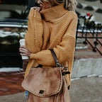 Damen Grobstrickpullover mit hohem Kragen und lässiger Passform R&B