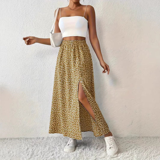 Damen Maxirock mit elegantem Schlitz und floralem Muster R&B