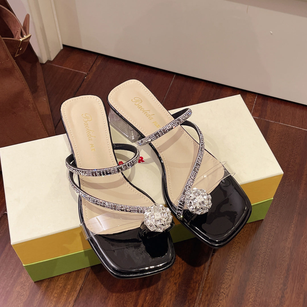 Damen elegante Strandsandalen mit funkelnden Kristall-Applikationen R&B