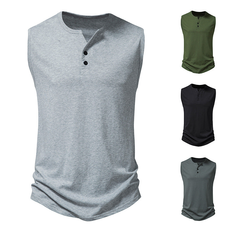 Herren ärmelloses Henley-Shirt mit modernem Knopfdesign