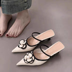 Damen Slingback Mules mit floralem Design und Perlenakzent R&B