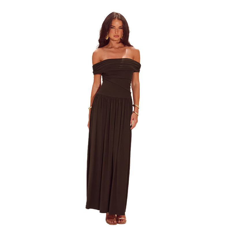 Damen Maxi-Kleid mit schulterfreiem Design und eleganten Drapierungen R&B