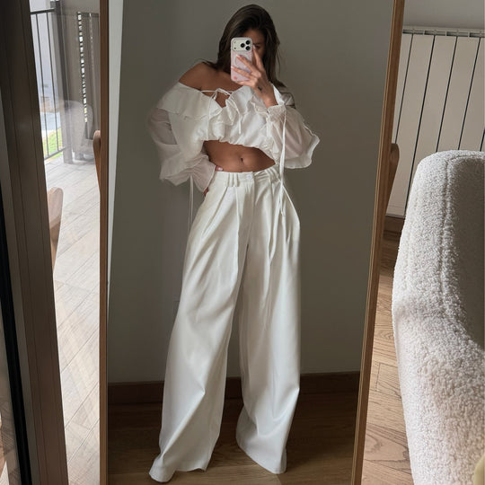 Damen Bluse mit voluminösen Rüschendetails und Kapitänsärmeln R&B