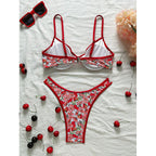 Damen Push-Up Bikini mit floralem Design und verstellbaren Trägern