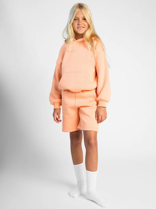Damen Kapuzensweatshirt und Shorts-Set aus weichem Fleece mit praktischen Taschen R&B