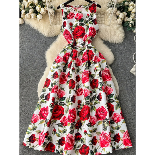 Damen A-Linien Kleid mit floralen Mustern und schwingendem Saum R&B
