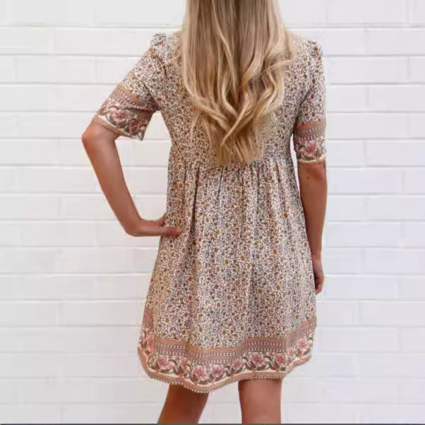 Damen Lässiges Boho-Kleid mit verspielten Quasten und floralen Mustern R&B