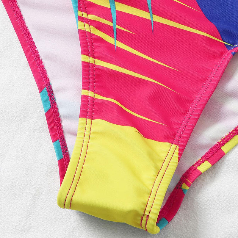 Damen Langärmliger Badeanzug mit Reißverschluss und trendigem geometrischem Design R&B