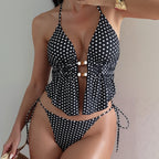 Damen Triangel-Bikini mit raffiniertem Punkte-Design und verstellbaren Trägern R&B