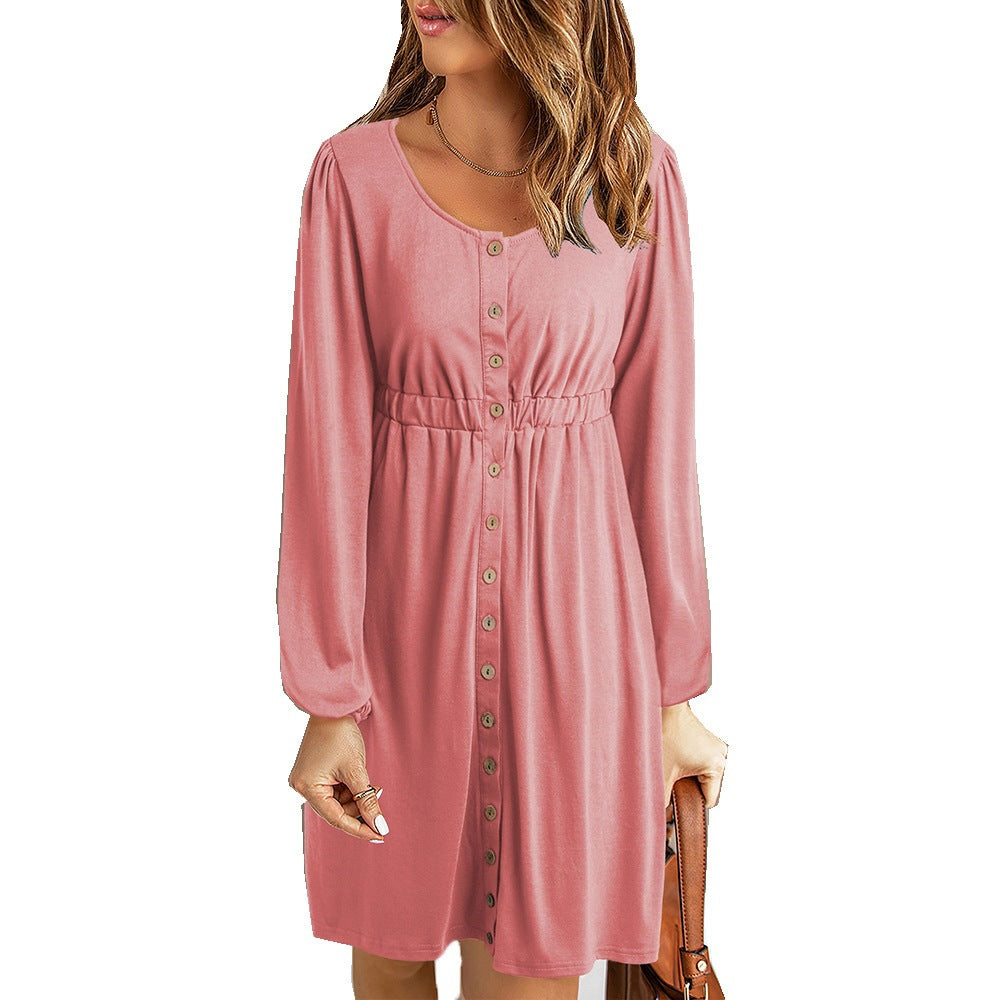 Damen Sommerliches Knopfkleid mit tailliertem Schnitt und langen Ärmeln R&B