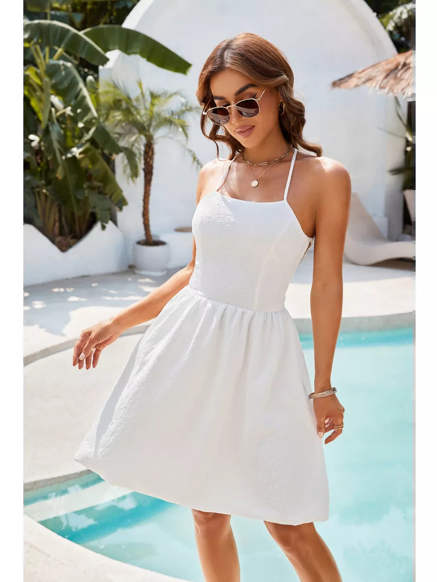 Damen sommerliches Strandkleid mit schulterfreiem Design und elegantem Rock R&B