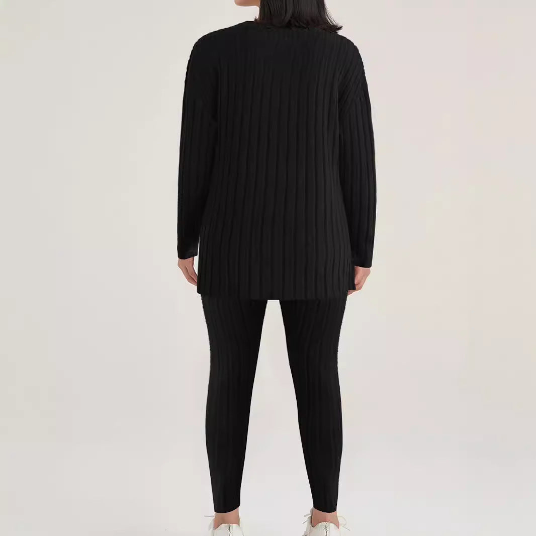 Damen gemütliches Strickensemble mit feiner Rippenstruktur und lässigem Schnitt R&B