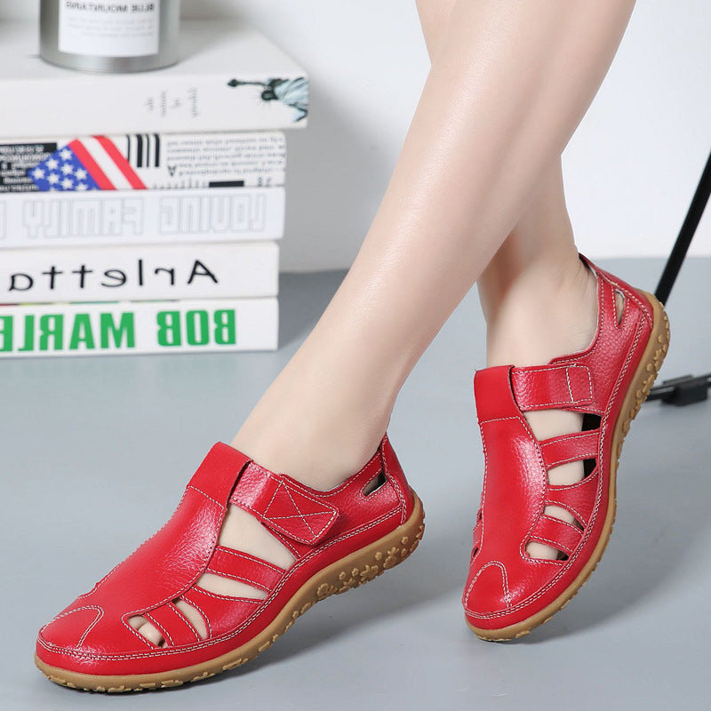 Damen nan geschlossener Leder-Sommerschuh mit Aussparungen Klettverschluss und dämpfender Noppenlaufsohle R&B