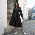 Damen Midi-Kleid mit voluminösen Rüschendetails und tailliertem Schnitt R&B