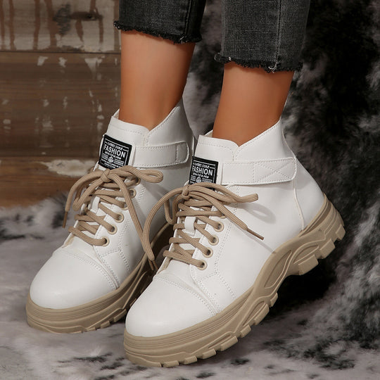 Damen modische Schnürstiefeletten mit hohem Kragen und robustem Profil R&B