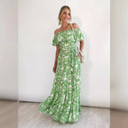 Damen Off-Shoulder Maxikleid mit voluminösem Rüschendesign und elastischem Taillenbund R&B