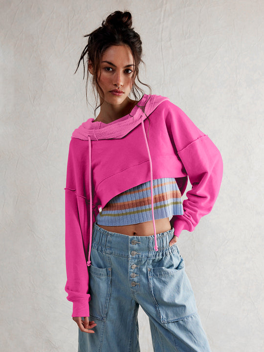 Damen cropped Sweatshirt mit lässigem Schnitt und Kängurutasche R&B