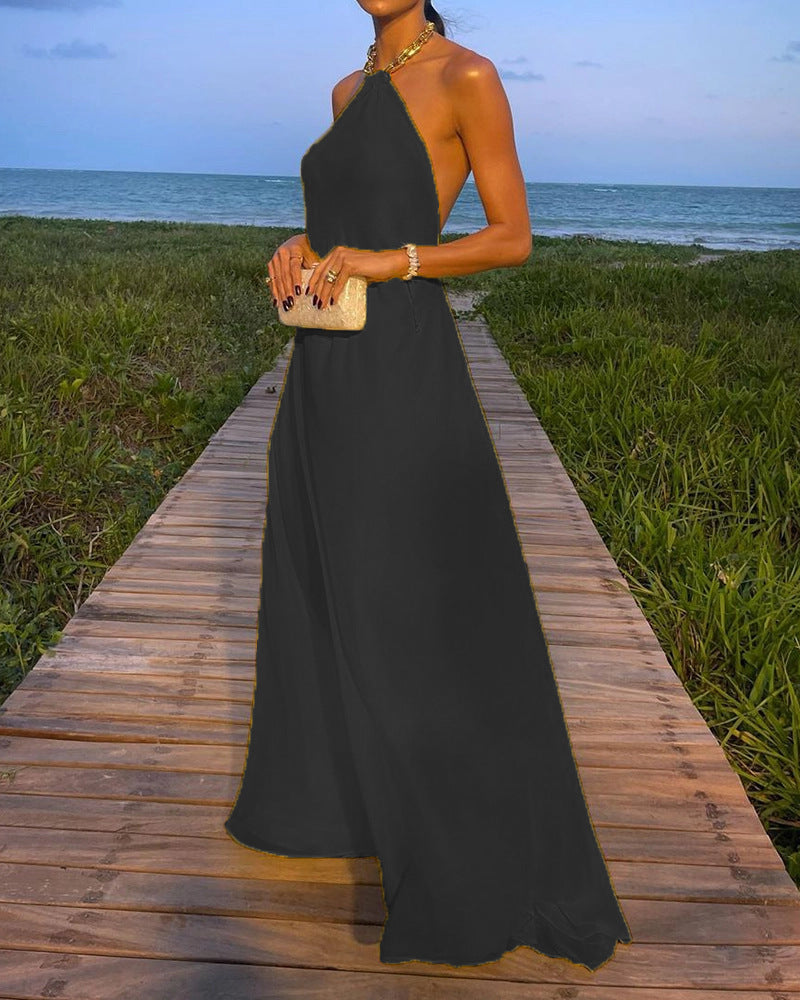 Damen Elegantes Maxikleid mit schmalem Halsband und fließendem Stoff R&B