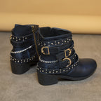 Damen modische Stiefeletten mit verzierten Riemen und Kettenelementen R&B