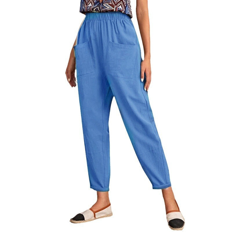 Damen Trendige Leinenhose mit elastischem Bund und praktischen Taschen R&B