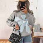 Damen Pullover mit auffälligem Blütenmotiv und lockerer Passform R&B