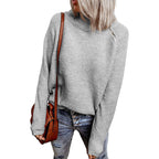 Damen lässiger Strickpullover mit hochgeschlossenem Kragen und dekorativen Nähten R&B