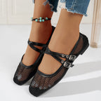 Damen modische Ballerinas mit atmungsaktivem Netzdesign und verstellbaren Riemen R&B