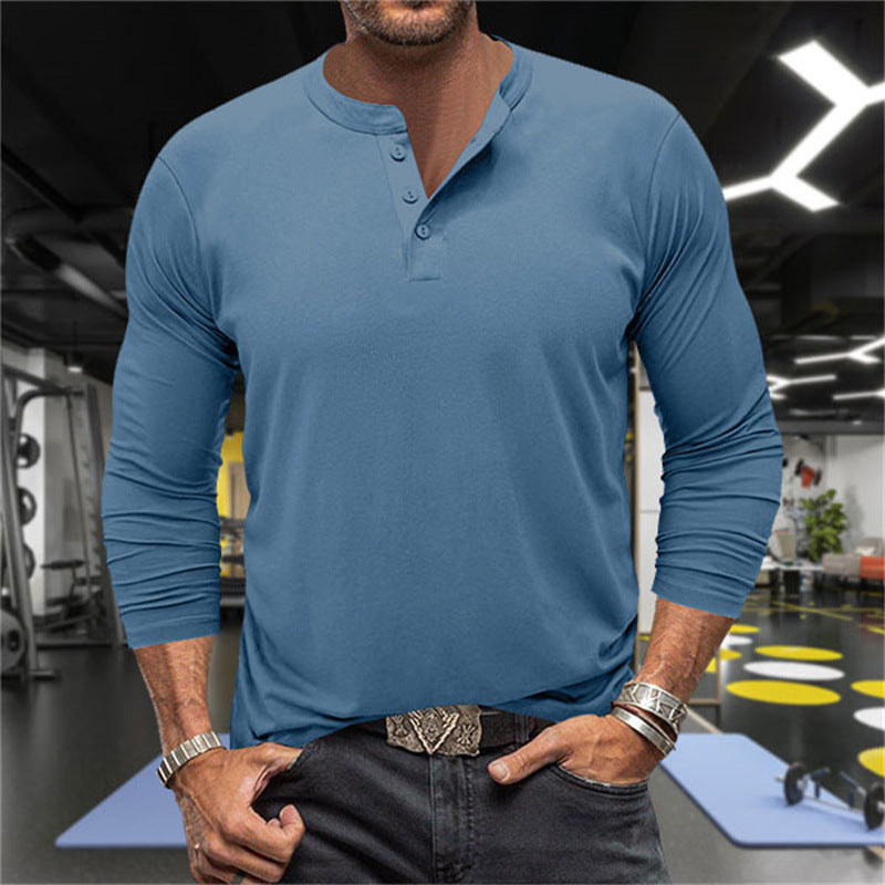 Herren Langarm-Henley-Shirt aus atmungsaktiver Baumwollmischung R&B