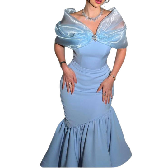 Damen elegantes Midikleid mit transparentem Chiffon-Cape und Floral-Applikation R&B