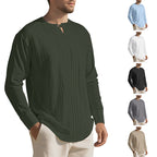 Herren Langarmshirt mit modischem Henley-Ausschnitt und Faltenstruktur R&B