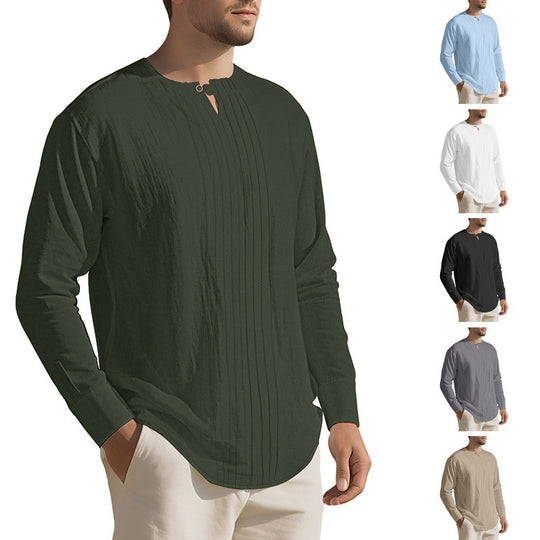 Herren Langarmshirt mit modischem Henley-Ausschnitt und Faltenstruktur R&B