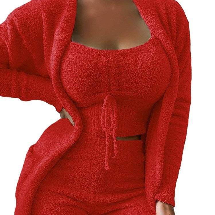 Damen warmer und bequemer Lounge-Anzug mit Oversized-Jacke und lockerem Top R&B