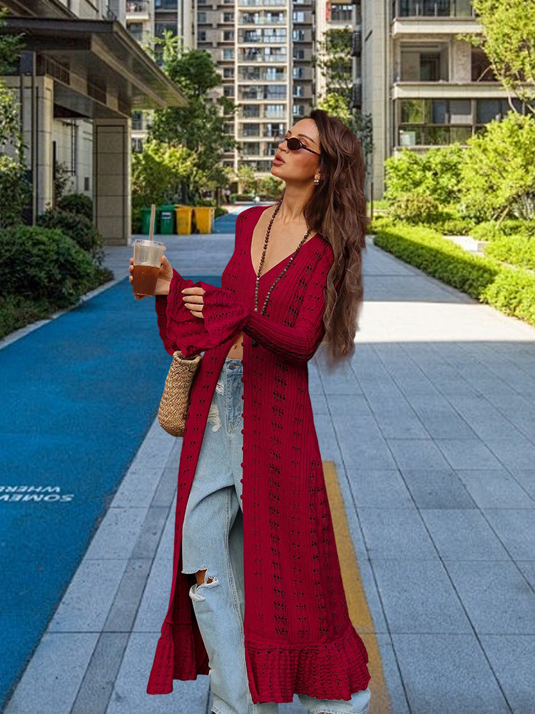 Damen Großer Strickcardigan mit offener Maschenstruktur und weit geschnittenen Ärmeln R&B
