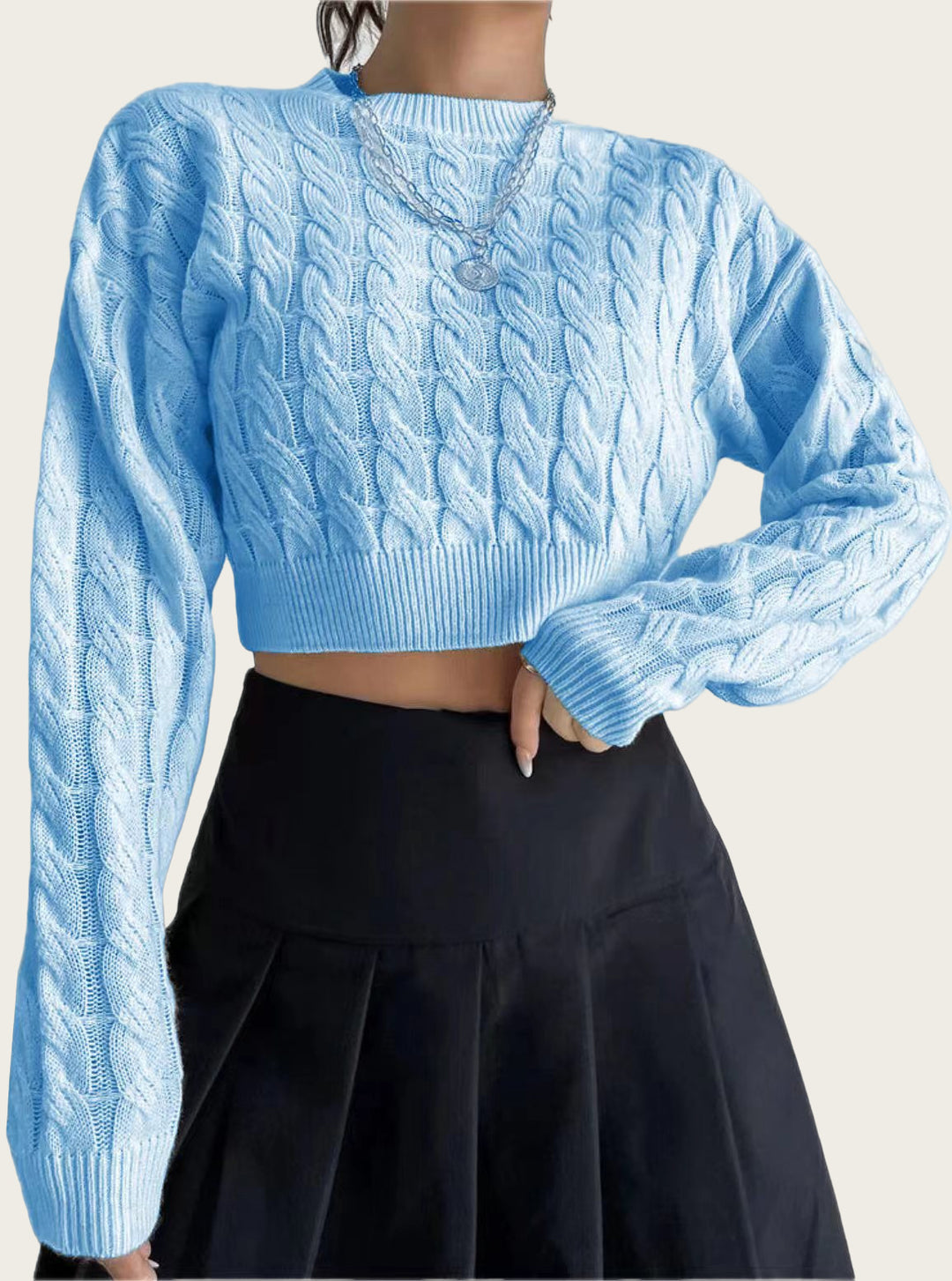 Damen kuscheliger Cropped Pullover mit Zopfmuster R&B