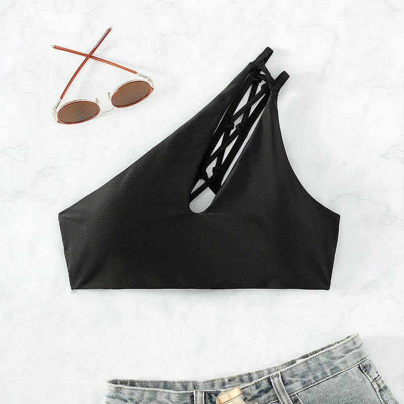 Damen Cropped Badeoberteil mit asymmetrischem Design und elegantem Cut-Out