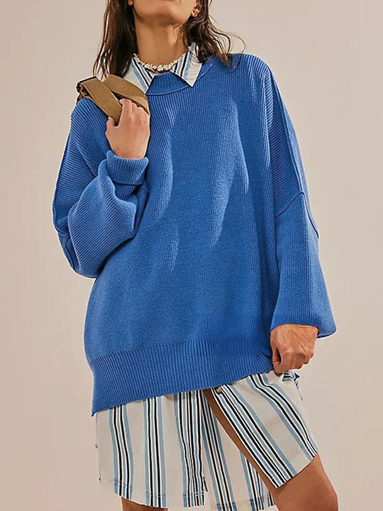 Damen Oversized Strickpullover mit breiten Ärmeln und strukturierter Oberfläche R&B