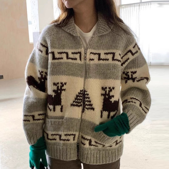 Damen Kuscheliger Zip-Cardigan mit festlichem Motiv R&B