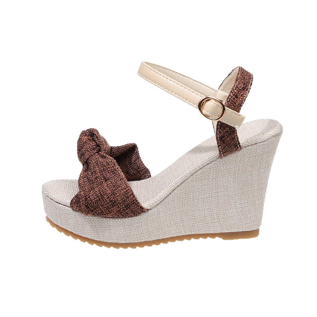 Damen Wedge-Sandalen mit doppeltem Riemendesign und modischem Schleifenakzent