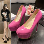 Damen Plateau-Pumps mit glänzendem Obermaterial und hohem Stiletto-Absatz R&B