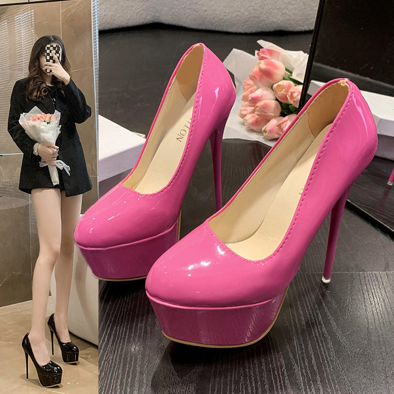 Damen Plateau-Pumps mit glänzendem Obermaterial und hohem Stiletto-Absatz R&B