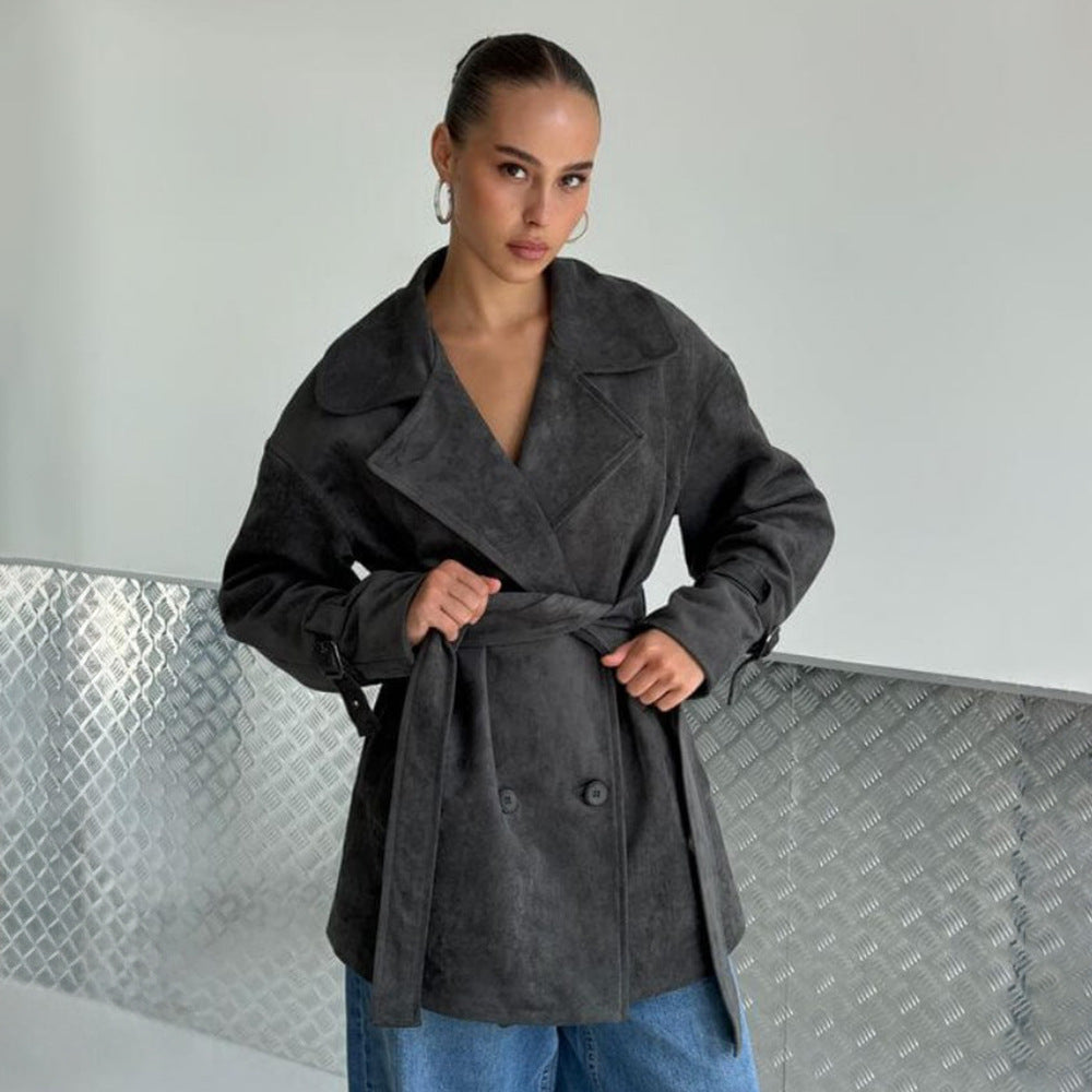 Damen Elegante suède Jacke mit Gürtel R&B
