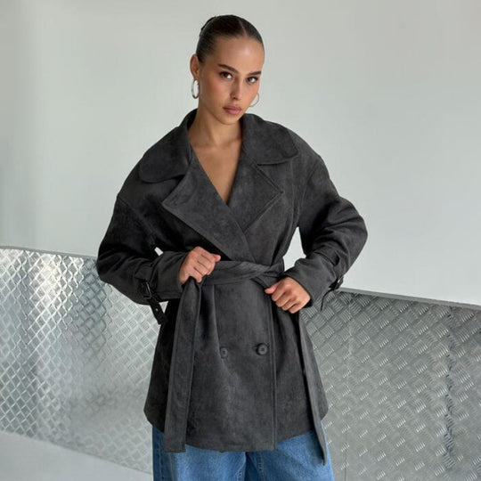 Damen Elegante suède Jacke mit Gürtel R&B