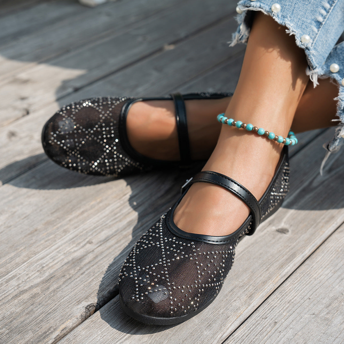 Damen elegante Ballerinas mit floralen Applikationen und rutschfester Sohle R&B