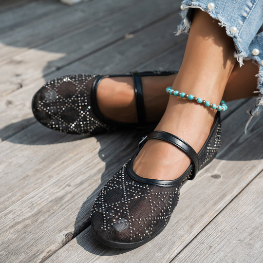 Damen elegante Ballerinas mit floralen Applikationen und rutschfester Sohle R&B