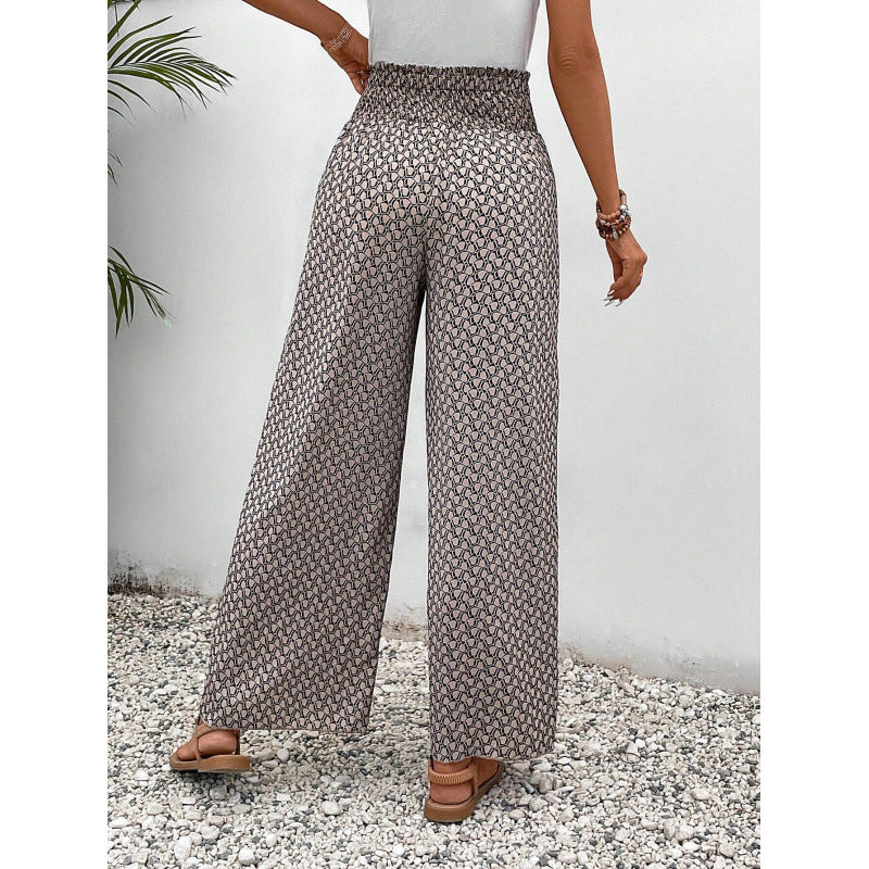 Damen weite Palazzo-Hose mit elastischem Bund und angesagtem Muster R&B